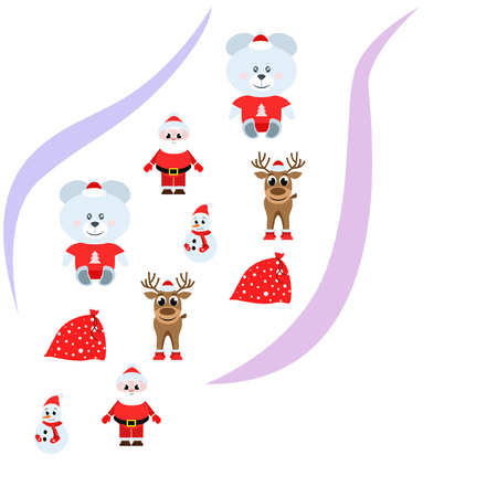Christmas card, Santa snowman deer bear bag, vector backgroundのイラスト素材
