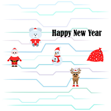 Christmas card, Santa snowman deer bear bag, vector backgroundのイラスト素材