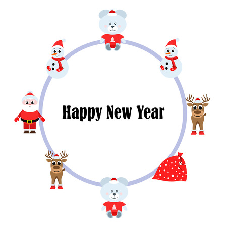 Christmas card, Santa snowman deer bear bag, vector backgroundのイラスト素材