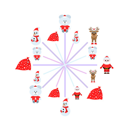 Christmas card, Santa snowman deer bear bag, vector backgroundのイラスト素材