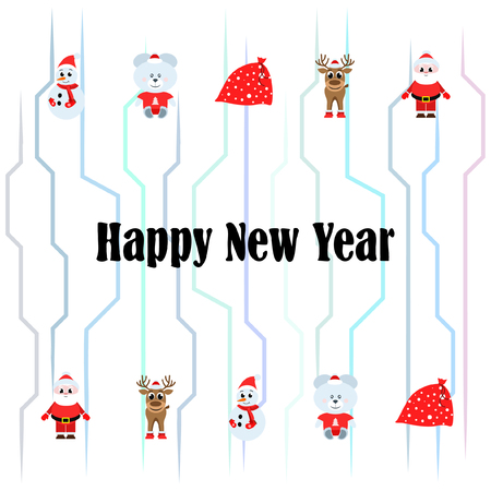 Christmas card, Santa snowman deer bear bag, vector backgroundのイラスト素材