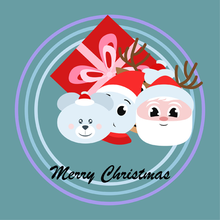Christmas card, Santa snowman deer bear bag, vector backgroundのイラスト素材
