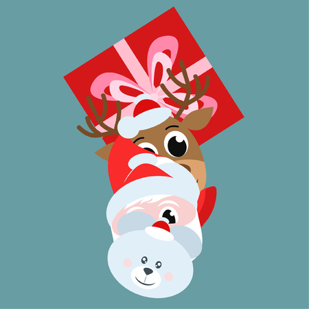 Christmas card, Santa snowman deer bear bag, vector backgroundのイラスト素材