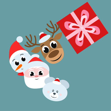 Christmas card, Santa snowman deer bear bag, vector backgroundのイラスト素材