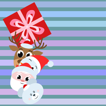 Christmas card, Santa snowman deer bear bag, vector backgroundのイラスト素材