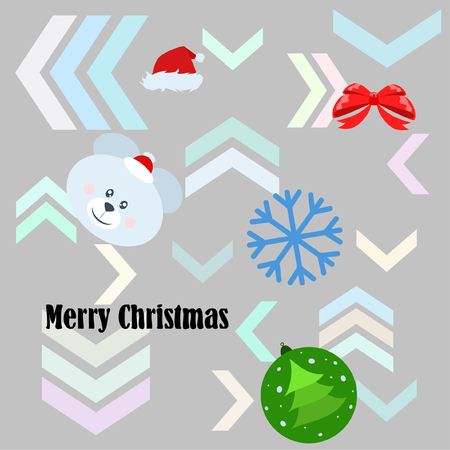 new year card bow bear christmas ball snowflake santa hat vector backgroundのイラスト素材