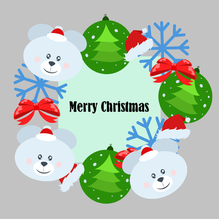 new year card bow bear christmas ball snowflake santa hat vector backgroundのイラスト素材
