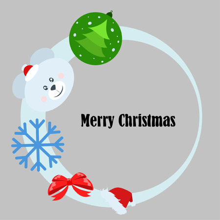 new year card bow bear christmas ball snowflake santa hat vector backgroundのイラスト素材