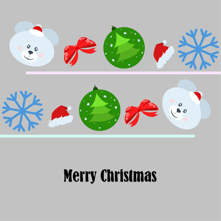 new year card bow bear christmas ball snowflake santa hat vector backgroundのイラスト素材