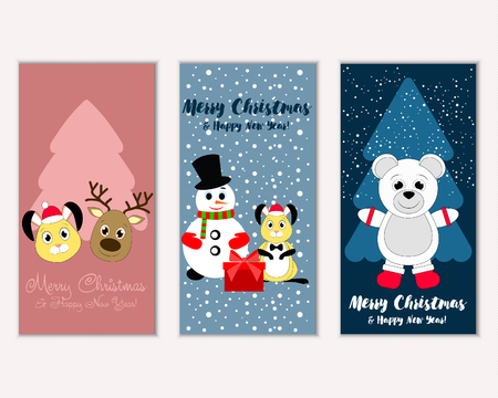 Vector illustration of Merry Christmas and Happy New Year greeting cardsのイラスト素材