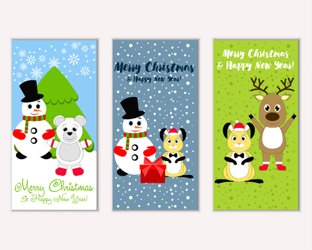 Vector illustration of Merry Christmas and Happy New Year greeting cardsのイラスト素材