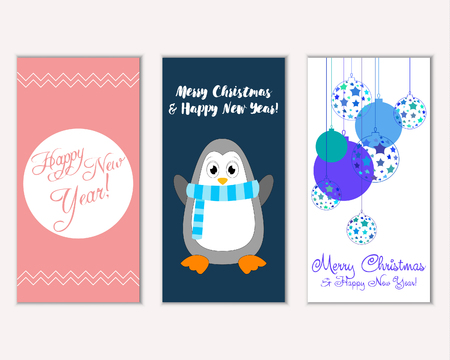 Vector illustration of Merry Christmas and Happy New Year greeting cardsのイラスト素材