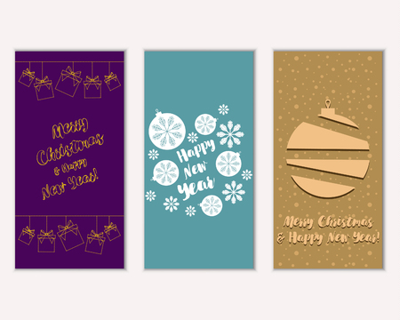 Vector illustration of Merry Christmas and Happy New Year greeting cardsのイラスト素材