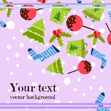 christmas card, candy fir gift christmas sock, vector backgroundのイラスト素材