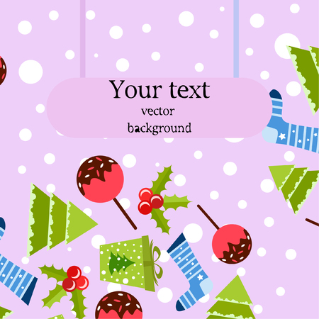 christmas card, candy fir gift christmas sock, vector backgroundのイラスト素材