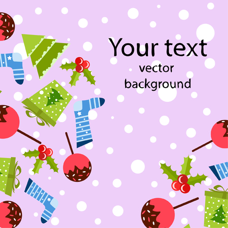 christmas card, candy fir gift christmas sock, vector backgroundのイラスト素材