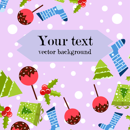 christmas card, candy fir gift christmas sock, vector backgroundのイラスト素材