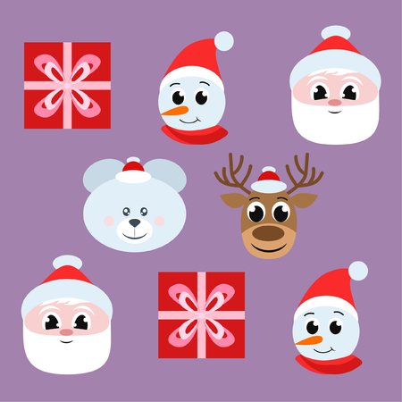 Christmas card, Santa snowman deer bear bag, vector backgroundのイラスト素材