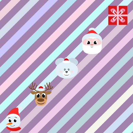 Christmas card, Santa snowman deer bear bag, vector backgroundのイラスト素材