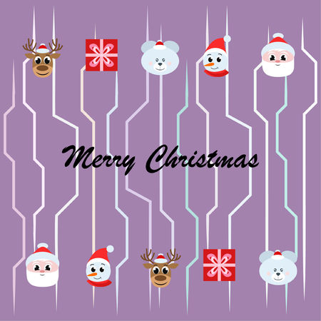 Christmas card, Santa snowman deer bear bag, vector backgroundのイラスト素材