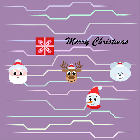 Christmas card, Santa snowman deer bear bag, vector backgroundのイラスト素材