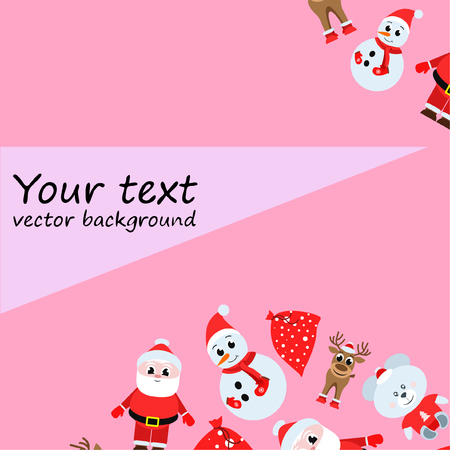 Christmas card, Santa snowman deer bear bag, vector backgroundのイラスト素材