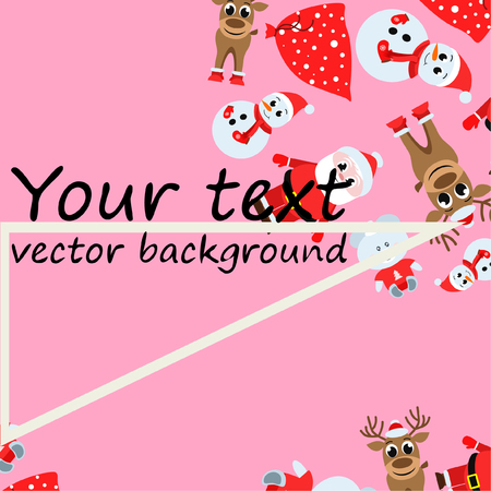Christmas card, Santa snowman deer bear bag, vector backgroundのイラスト素材