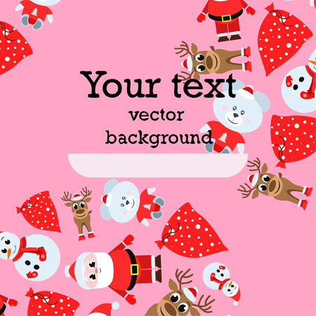 Christmas card, Santa snowman deer bear bag, vector backgroundのイラスト素材