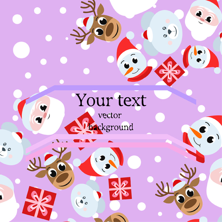 Christmas card, Santa snowman deer bear bag, vector backgroundのイラスト素材