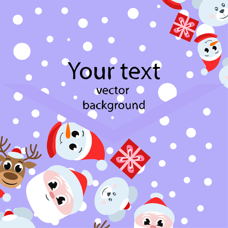 Christmas card, Santa snowman deer bear bag, vector backgroundのイラスト素材