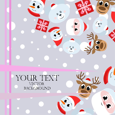Christmas card, Santa snowman deer bear bag, vector backgroundのイラスト素材