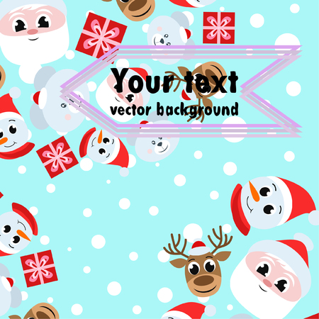 Christmas card, Santa snowman deer bear bag, vector backgroundのイラスト素材