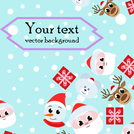 Christmas card, Santa snowman deer bear bag, vector backgroundのイラスト素材