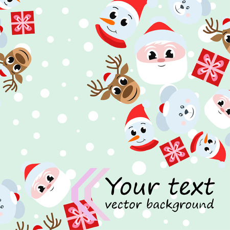 Christmas card, Santa snowman deer bear bag, vector backgroundのイラスト素材
