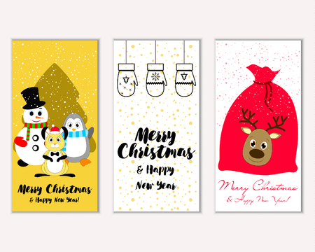 Merry Christmas and Happy New Year greeting cardsのイラスト素材