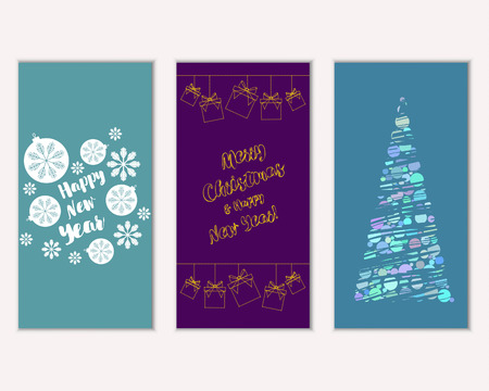 Merry Christmas and Happy New Year greeting cardsのイラスト素材