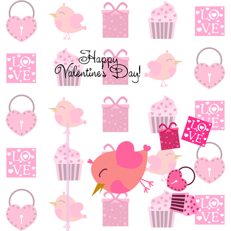 A set of celebratory elements for St. Valentine's Day. flat vector illustration isolated on white backgroundのイラスト素材
