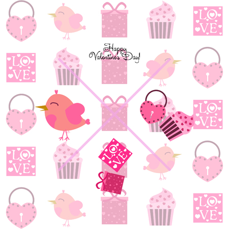 A set of celebratory elements for St. Valentine's Day. flat vector illustration isolated on white backgroundのイラスト素材