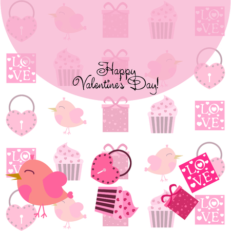 A set of celebratory elements for St. Valentine's Day. flat vector illustration isolated on white backgroundのイラスト素材