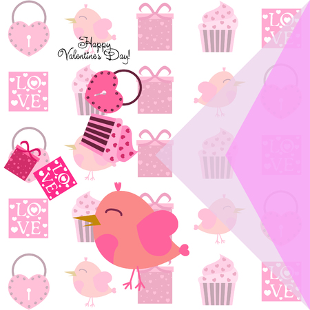 A set of celebratory elements for St. Valentine's Day. flat vector illustration isolated on white backgroundのイラスト素材