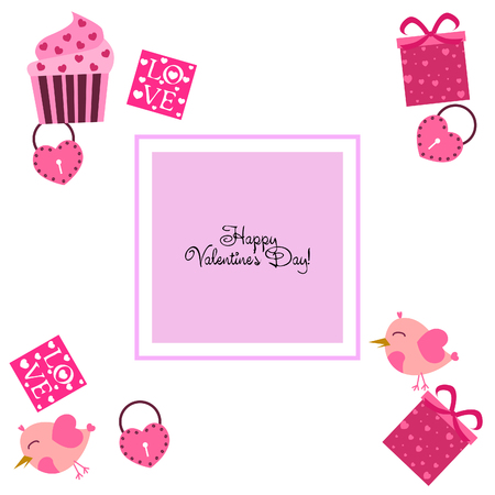 A set of celebratory elements for St. Valentine's Day. flat vector illustration isolated on white backgroundのイラスト素材