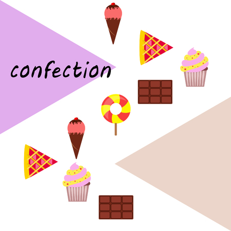 Chocolate, candy, cake, pie, ice cream, sweet, abstract vector illustration.のイラスト素材
