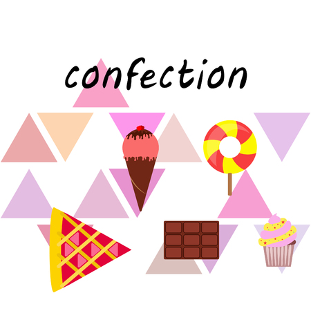 Chocolate, candy, cake, pie, ice cream, sweet, abstract vector illustration.のイラスト素材