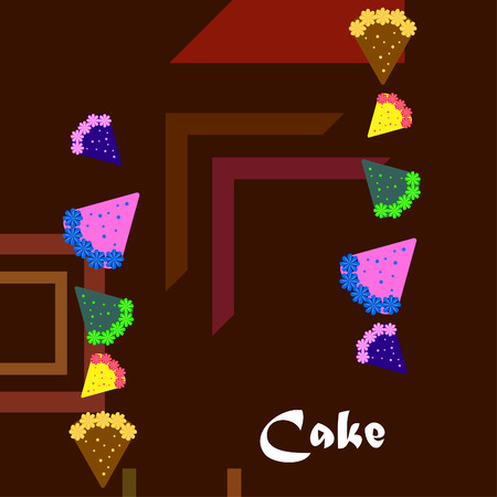 Colorful sweet cakes slices pieces, vector illustration.のイラスト素材
