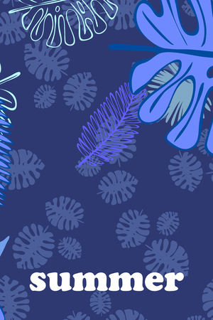 Leaves of tropical plants. Color summer postcard, summer vacation. Vector background.のイラスト素材