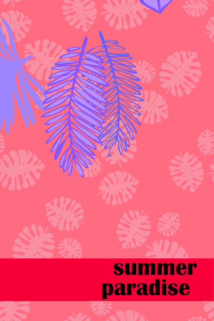 Leaves of tropical plants. Color summer postcard, summer vacation. Vector background.