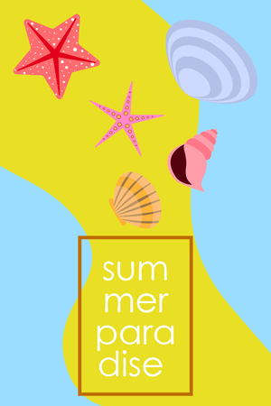 Underwater background. Cute colorful seashells and starfish. Summer design. Vector backgroundのイラスト素材