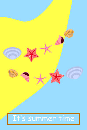 Underwater background. Cute colorful seashells and starfish. Summer design. Vector backgroundのイラスト素材