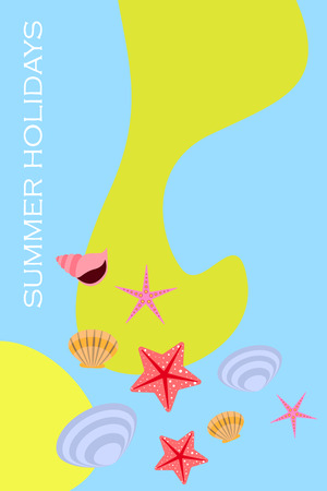 Underwater background. Cute colorful seashells and starfish. Summer design. Vector backgroundのイラスト素材