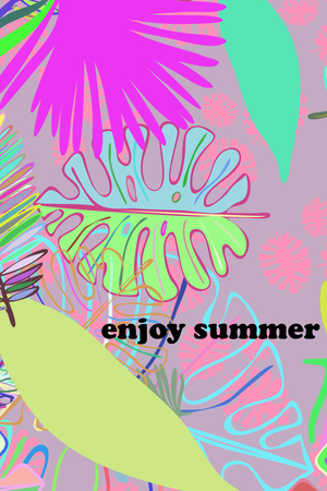 Leaves of tropical plants. Color summer postcard, summer vacation. Vector background.のイラスト素材
